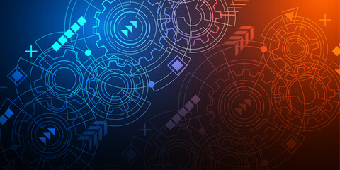 Neon technology background .Rotating gear of the future .Sci-Fi Futuristic Glowing HUD Display. Vector illustration.
