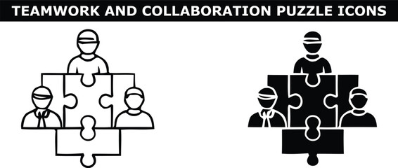 Fototapeta premium Teamwork and collaboration puzzle icons for business and partnership concepts