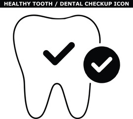 A simple black and white icon of a healthy tooth with a checkmark © Creative Comman