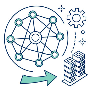 Infrastructure Optimization Algorithm Icon Featuring Abstract Network Logic and Data Processing Flow Concept