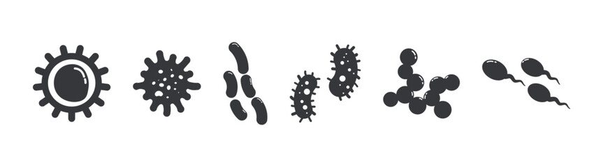 Bundle set pictogram icon bacteria, virus, amoeba, sperm, microbe creature
