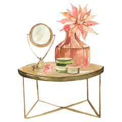 Watercolor pre-made interior composition clipart.⁠
