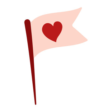 pink flag with red heart icon, romantic love symbol vector