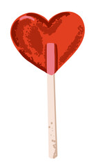 Red lollipop on stick in heart shape. Valentine day gift