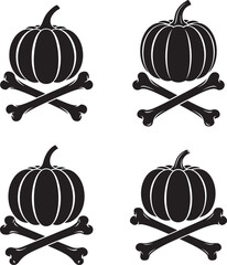Halloween pumpkin with bones spooky skull silhouette