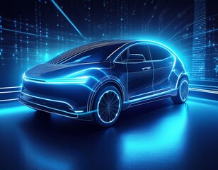 electric vehicle charging with glowing blue energy
