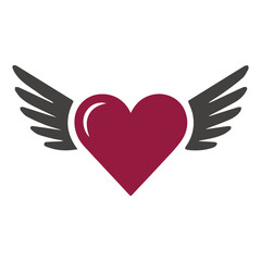 maroon heart with gray wings symbol of freedom and love