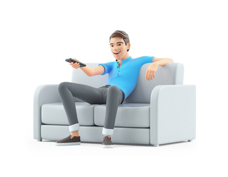 3d man sitting in sofa and zapping