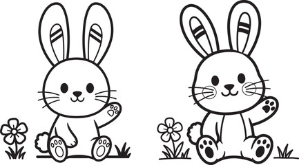 Cute easter rabbit silhouette cartoon spring flower