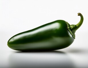 a single green jalapeno pepper isolated on a white background showcasing a spicy ingredient