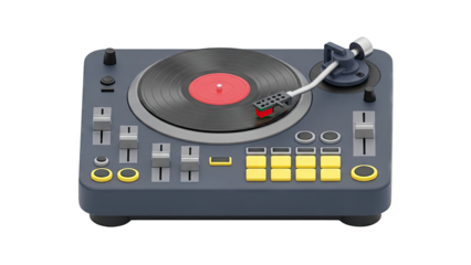 DJ Turntable with Vinyl Record and Controls