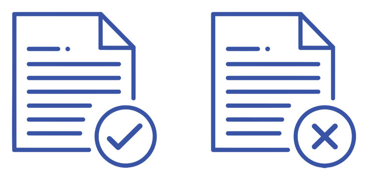 Two document icons, one with a checkmark and one with an X, representing approval and rejection
