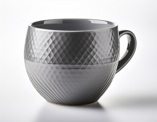modern grey faceted ceramic mug isolated on white background perfect for product showcases website banners marketing