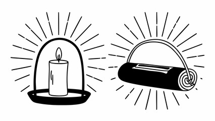 Hand drawn outline illustrations of yoga and candle