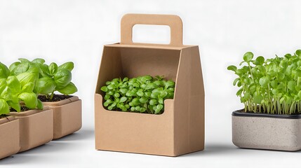 Kraft Paper Food Delivery Bag with Fresh Greens