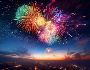 vibrant fireworks lighting up the night sky with colorful bursts and streaks celebration and festivity scene
