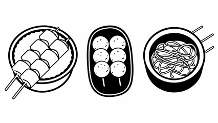 Hand-drawn Illustrations of Asian Food Dishes