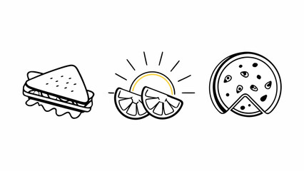 Hand-drawn illustrations of picnic food and summer sun