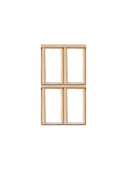 Beige wooden four-pane window frame is isolated.