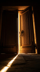 Dramatic Ray of Light Streaming Through Slightly Open Door