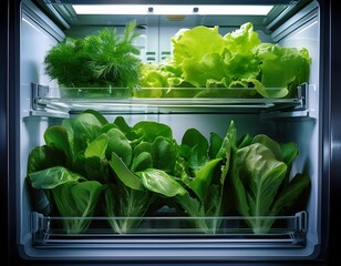 fresh leafy greens are being carefully stored in a refrigerator emphasizing the importance of nutrition and meal preparation