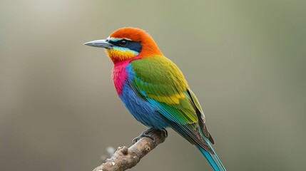 Colorful Exotic Bird Perched on Branch with Vibrant Feathers and Soft Bokeh Background