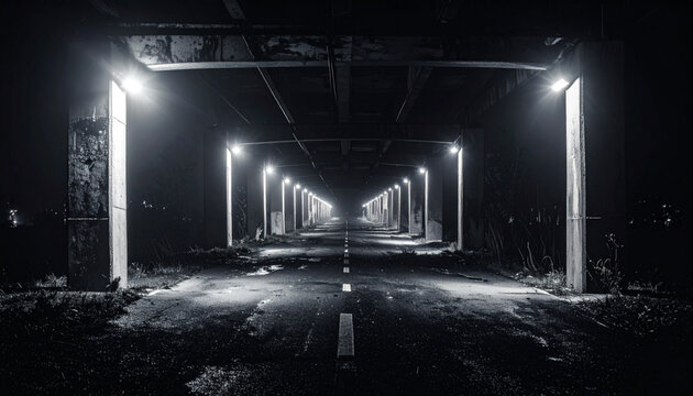 Dark Tunnel with Lights.