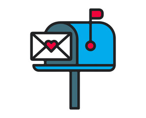 blue mailbox with love letter and heart flat vector design