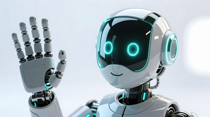 A focused moment of human-AI connection, a metallic robot hand reaches out from the shadow.