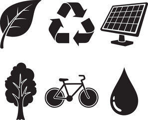 Set of ecology and renewable energy silhouette icons