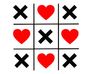 tic tac toe game with heart and cross symbols, valentine day concept
