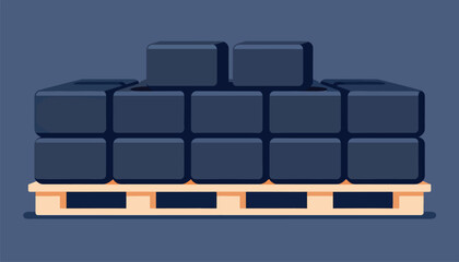 Dark, stacked bricks sit on a wooden pallet