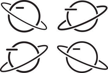 Set of planet with ring silhouette in space vector