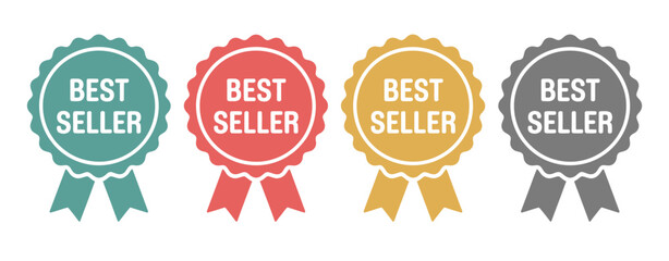 Best Seller Award Ribbon Set, Four Different Styles and Colors, Premium Ribbon Designs for Sales Achievement, Recognition, and Award Graphics.