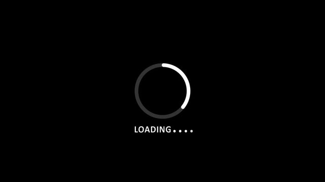 Loading Animation Circle Progress Bar with Loading Text on Black Background
