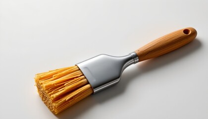 A wooden spoon with a brush like head on a white background.
