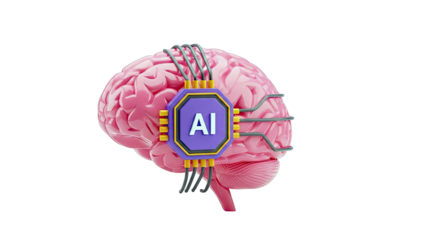Artificial Intelligence Chip Connected to Pink Brain