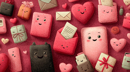 Cute romantic love letters patterned background - ai generative