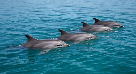 Obraz premium Dolphins swimming ocean.