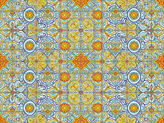Spanish styled bright blue and yellow tile design