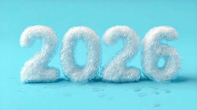 2026 in bubble wrap texture on blue background