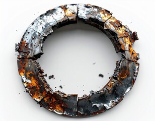 Oxidized Metal Ring with Cracked Surface on White Background in Studio Lighting