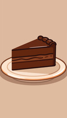 A delicious slice of layered chocolate cake sits on a creamy plate