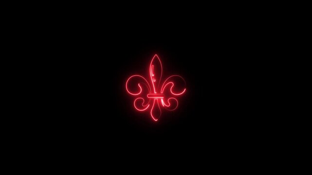 Neon Red Fleur de Lis Symbol Glowing on Black Background Masonic Symbol