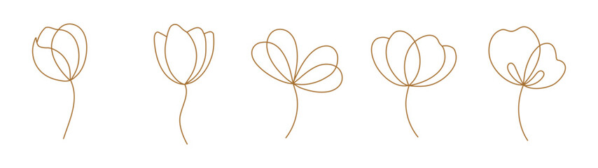 Gold flower line art banner set elegant minimalist one line drawing wedding invitation floral vector