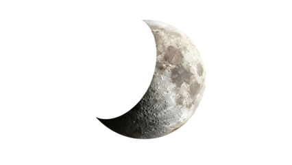 Crescent moon in space with cratered surface