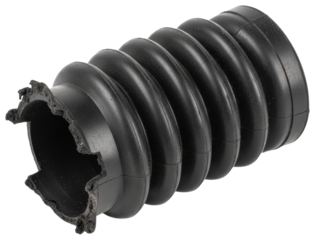 Damaged black rubber dust boot with torn edge for auto repair isolated on a transparent background