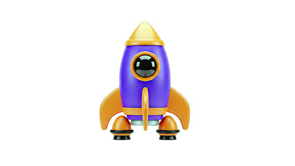 Obraz premium 3D Cartoon Rocket Ship with Orange Fins and Purple Body
