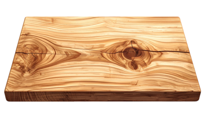 Thick Natural Wooden Plank with Visible Wood Grain and Knots, Isolated on Black Background