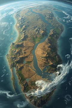 a highly detailed illustration of the supercontinent Marth is presented in a wide-view fantasy map style. The map features a crescent-shaped landmass aligned north to south, with the Eastern Great Mou